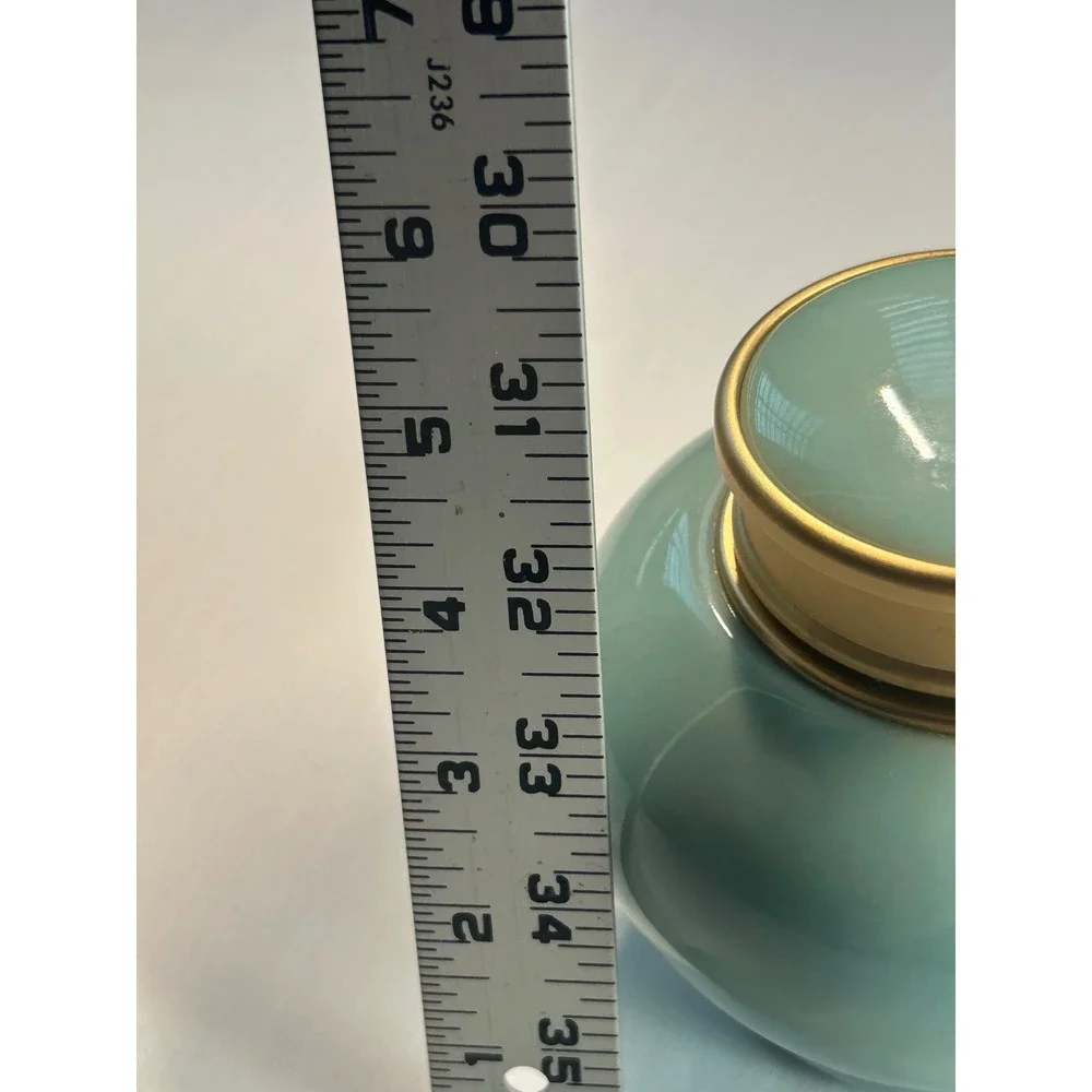 Porcelain Urn Jar Unisex OS Aqua Celadon Gold Trim Ginger Jar